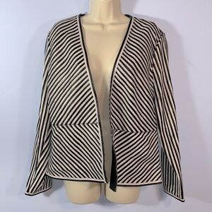 Bagatelle leather stripes open striped collarless blazer hook and eye closure L